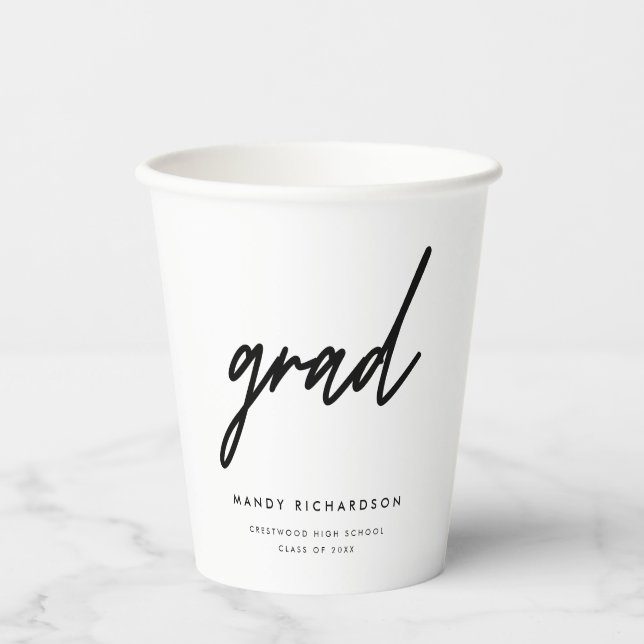 Minimalistic Black & White Graduation Party Paper Cups (Front)