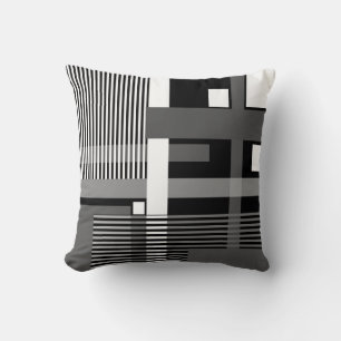 Minimalistic black white gray geometric patchwork  cushion