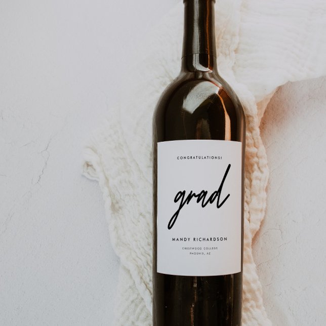 Minimalistic Black & White Script Graduation Wine Label (Creator Uploaded)