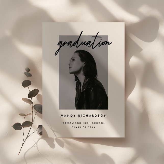 Minimalistic Black & White Script Photo Graduation Invitation (Creator Uploaded)