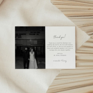 Minimalistic Black & White Script Wedding Photo Thank You Card