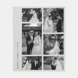 Minimalistic Black & White Wedding Photo Collage Fleece Blanket