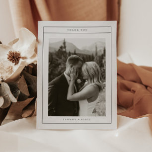 Minimalistic Black & White Wedding Photo Script Thank You Card
