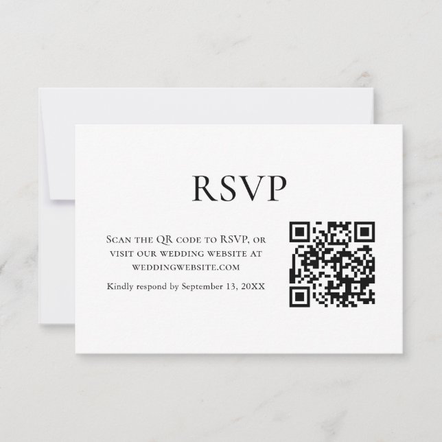 Minimalistic Black & White Wedding QR Code RSVP Card (Front)