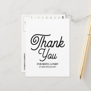 Minimalistic - Black & White - Wedding Thank You Postcard