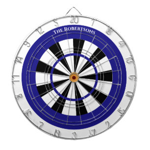 Minimalistic Blue and White Family Name Dartboard