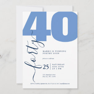 Minimalistic Blue Calligraphy Birthday Invitations