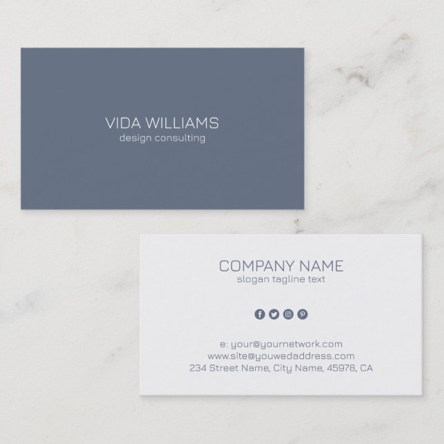 Minimalistic Blue-Grey and White Background Business Card (Front/Back)