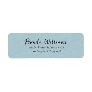 Minimalistic Blue Linen Texture White Script  Return Address Label