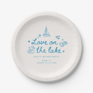 Minimalistic Blue Script Lake Bachelorette Party Paper Plate