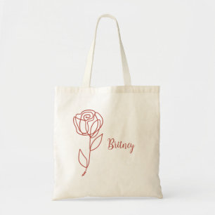 Minimalistic Boho Rose With Custom Name Tote Bag