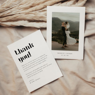 Minimalistic Bold Black & White Wedding Photo Thank You Card