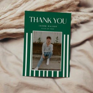 Minimalistic Bold Green Striped Graduation Photo Thank You Card