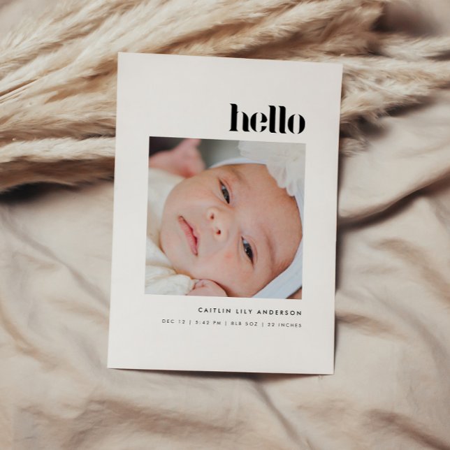 Minimalistic Bold "Hello" 5-Photo Baby Birth Announcement (Creator Uploaded)