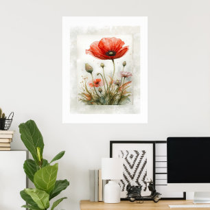 Minimalistic Botanical Poppy Flower  Poster