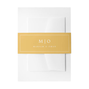 Minimalistic Brass Yellow Monogram Wedding Invitation Belly Band