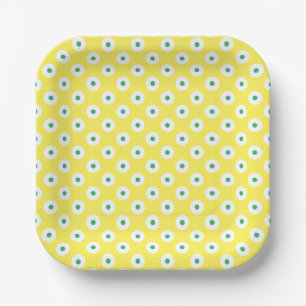 Minimalistic Bright Green and White Dots on Yellow Paper Plate
