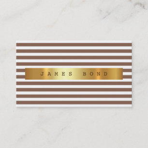 Minimalistic Brown White Stripes Vip Golden Foil Business Card