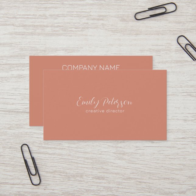Minimalistic burnt red background white typography business card (Front/Back In Situ)