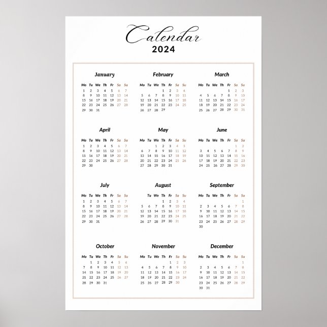 Minimalistic Calendar for 2024 Poster (Front)