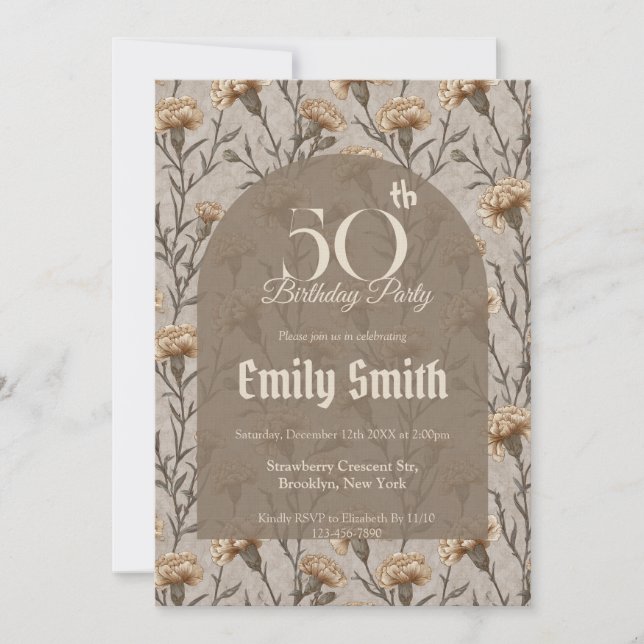 Minimalistic Carnation Charm Birthday Invitation (Front)
