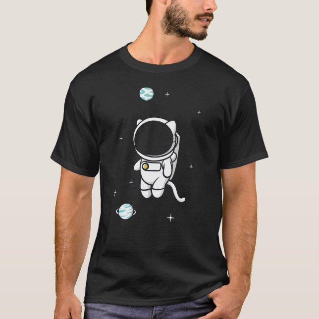 Minimalistic Cat Astronaut, Cats Lovers T-Shirt (Front)