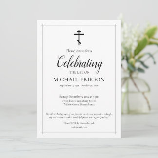 Minimalistic Celebration of Life Orthodox Cross Invitation