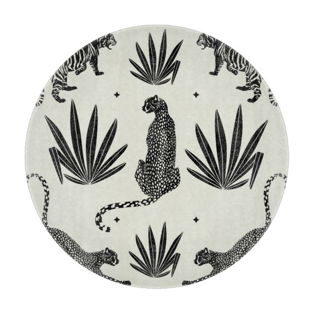 Minimalistic Cheetah Illustration Vintage Cutting Board (Front)
