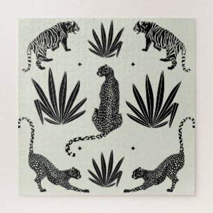 Minimalistic Cheetah Illustration Vintage Jigsaw Puzzle