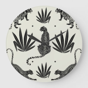 Minimalistic Cheetah Illustration Vintage Large Clock