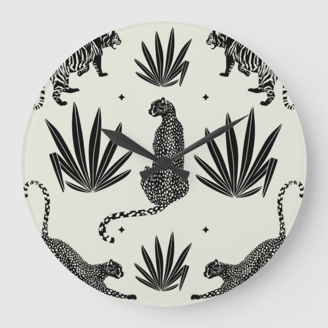 Minimalistic Cheetah Illustration Vintage Large Clock (Front)