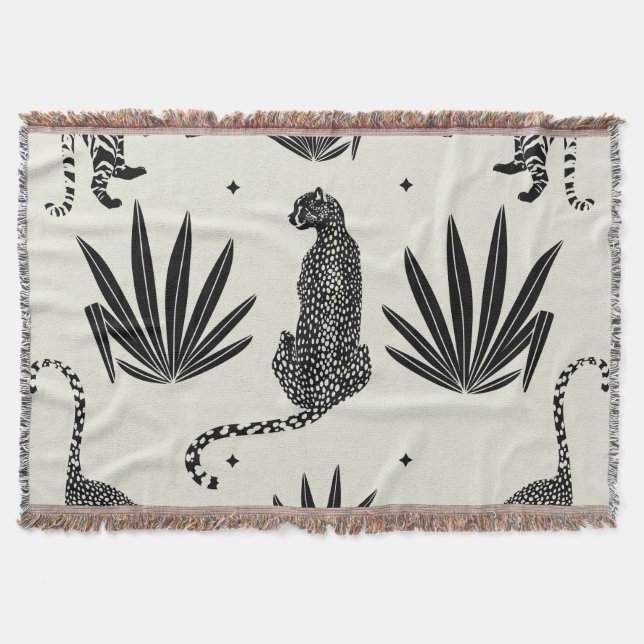 Minimalistic Cheetah Illustration Vintage Throw Blanket (Front)