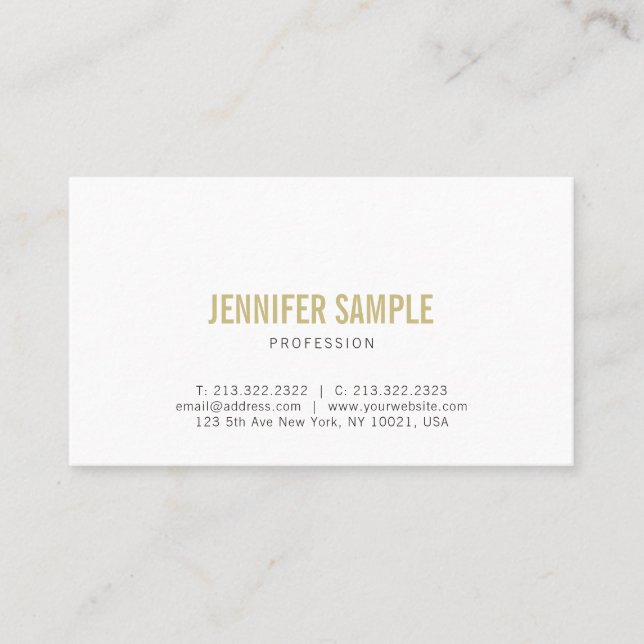 Minimalistic Chic Design Gold White Plain Trendy Business Card (Front)