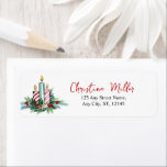 Minimalistic Christmas Candles Floral Bouquet Return Address Label<br><div class="desc">This return address label design showcases a festive scene of Christmas candles surrounded by a beautiful bouquet of holiday flowers. The text is written in bold,  custom typography in a striking combination of red and black,  adding to the design's overall cheerful and celebratory feel.</div>