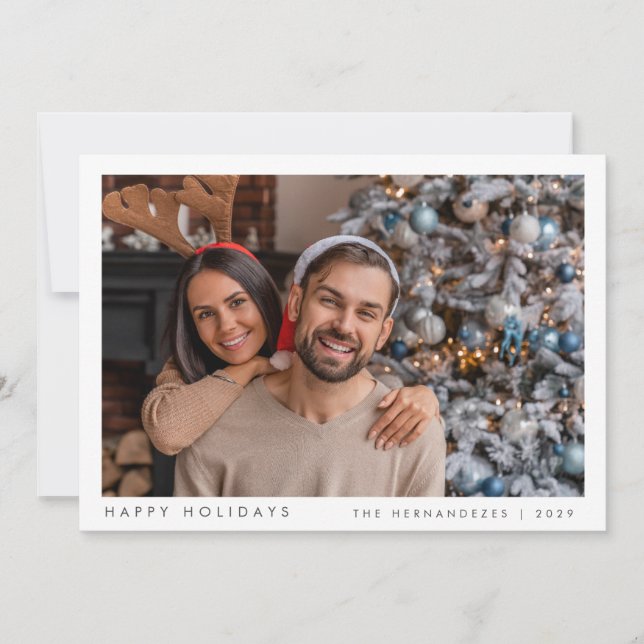 Minimalistic Christmas Modern Family Photo Red  Holiday Card (Front)