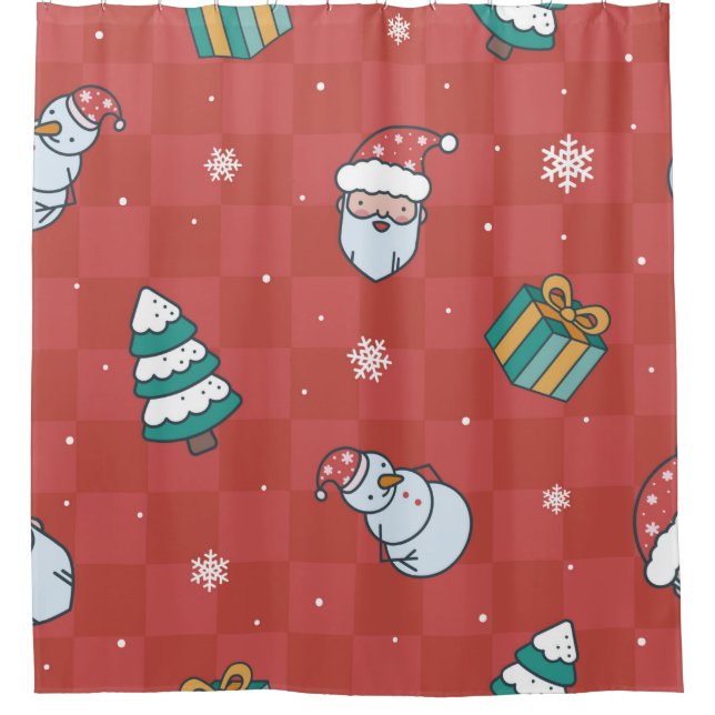 Minimalistic christmas red pattern shower curtain (Front)
