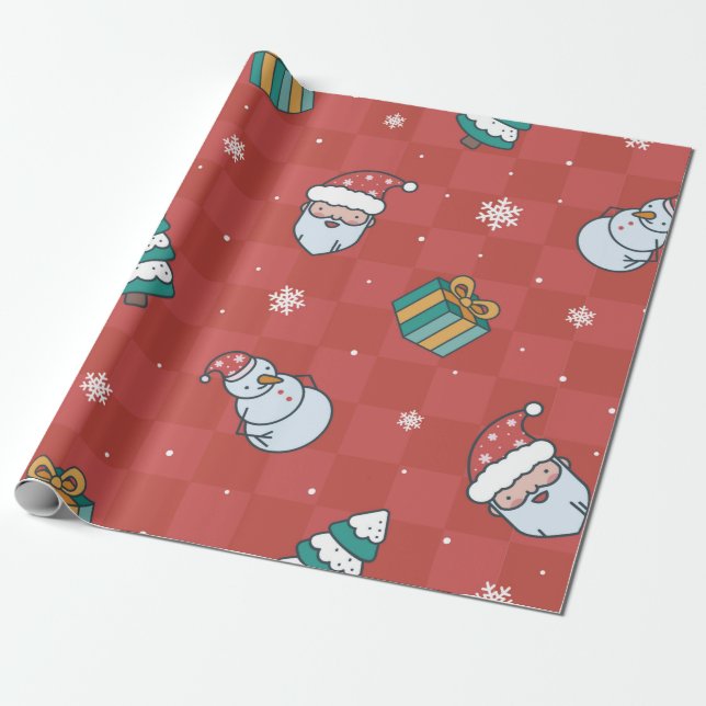 Minimalistic christmas red pattern wrapping paper (Unrolled)