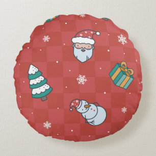 Minimalistic Christmas: Red Seamless Design. Round Cushion