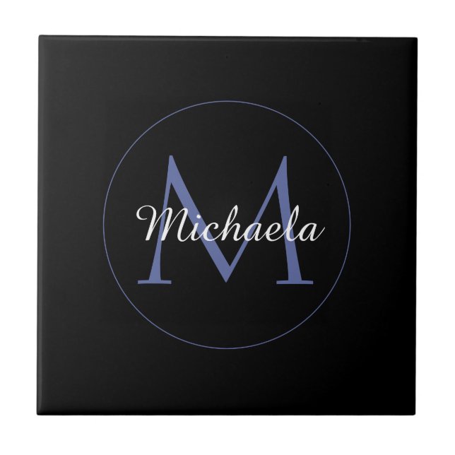 Minimalistic circle modern monogram initial name ceramic tile (Front)