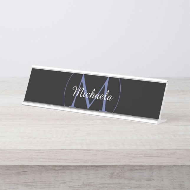 Minimalistic circle modern monogram initial name desk name plate (Front)