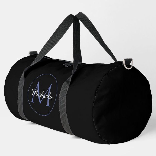 Minimalistic circle modern monogram initial name duffle bag (Left Corner)