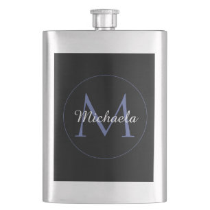 Minimalistic circle modern monogram initial name hip flask