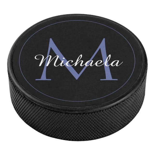 Minimalistic circle modern monogram initial name hockey puck (3/4)