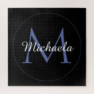 Minimalistic circle modern monogram initial name jigsaw puzzle