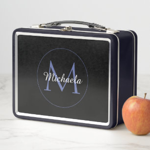 Minimalistic circle modern monogram initial name metal lunch box