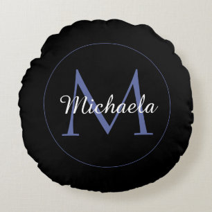 Minimalistic circle modern monogram initial name round cushion