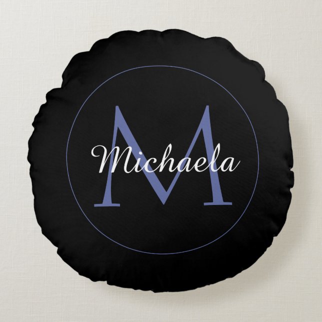 Minimalistic circle modern monogram initial name round cushion (Front)