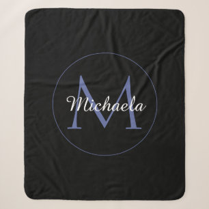 Minimalistic circle modern monogram initial name sherpa blanket