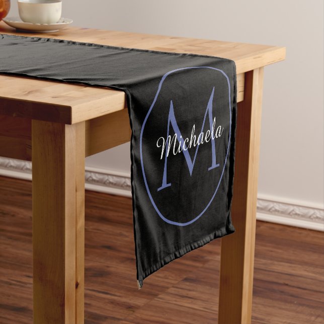 Minimalistic circle modern monogram initial name short table runner (In Situ)