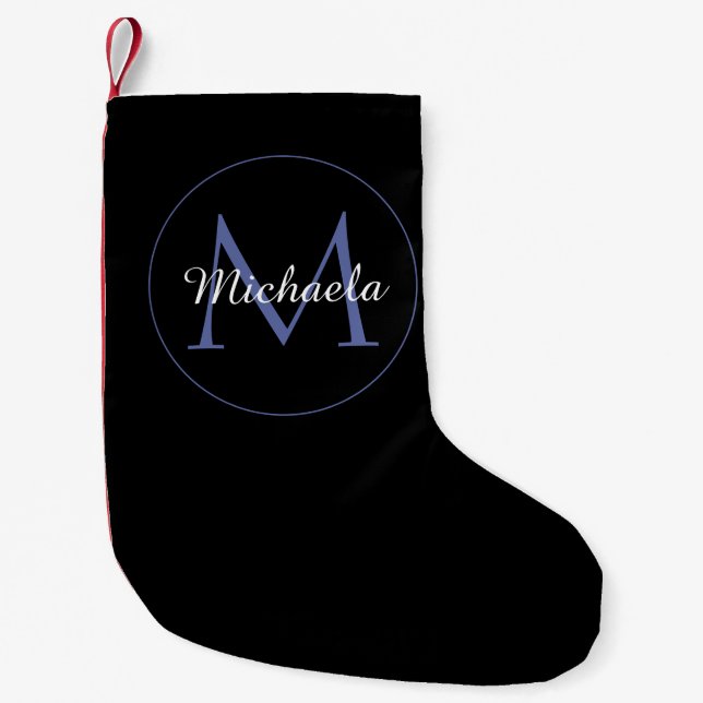 Minimalistic circle modern monogram initial name small christmas stocking (Front)